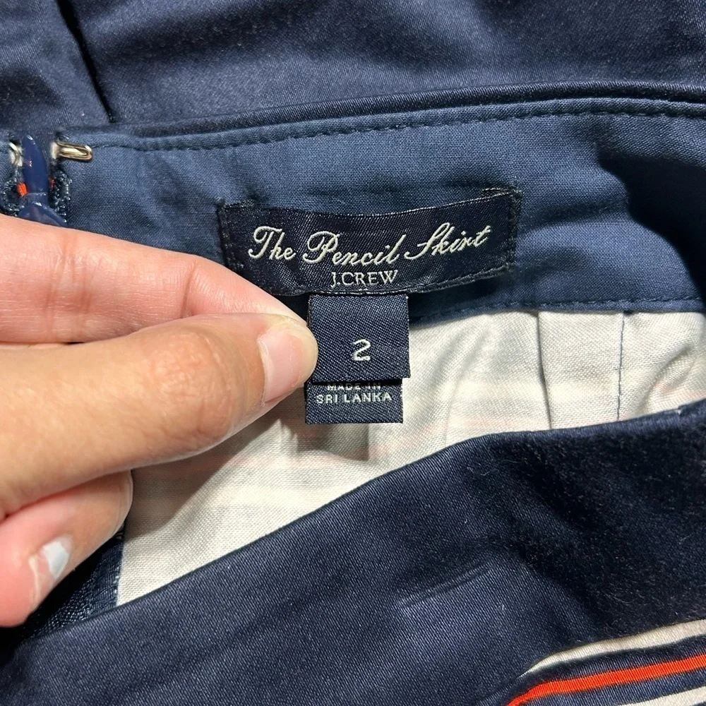 J Crew The Pencil Skirt Navy Blue White Striped Skirt